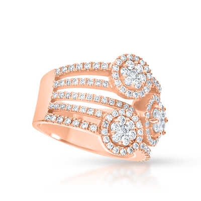 Ring in pink gold set with 158 brilliant-cut diamonds in 5 rows