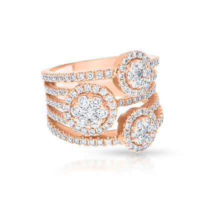 Ring in pink gold set with 158 brilliant-cut diamonds in 5 rows