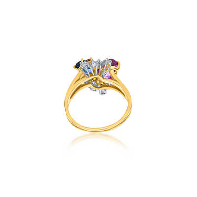 Geelgouden ring met gekleurde saffieren en briljanten