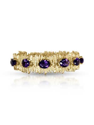 Yellow gold vintage bracelet with 11 oval amethysts