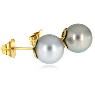 EarringsTahiti pearl 9 mm soft grey on pink gold