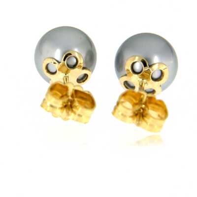 EarringsTahiti pearl 9 mm soft grey on pink gold